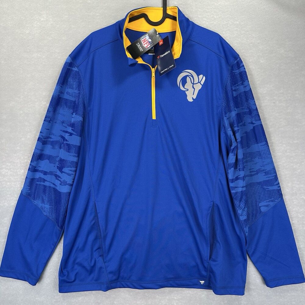 NWT‎ Fanatics Men’s Large Los Angeles Rams Royal Ringer Quarter-Zip Jacket New